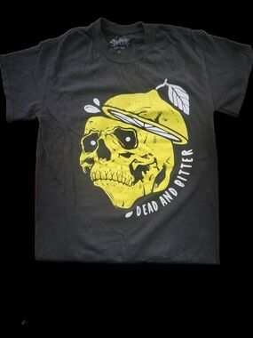 Spencer's Black T-Shirt with Yellow Skull Lemon Graphic